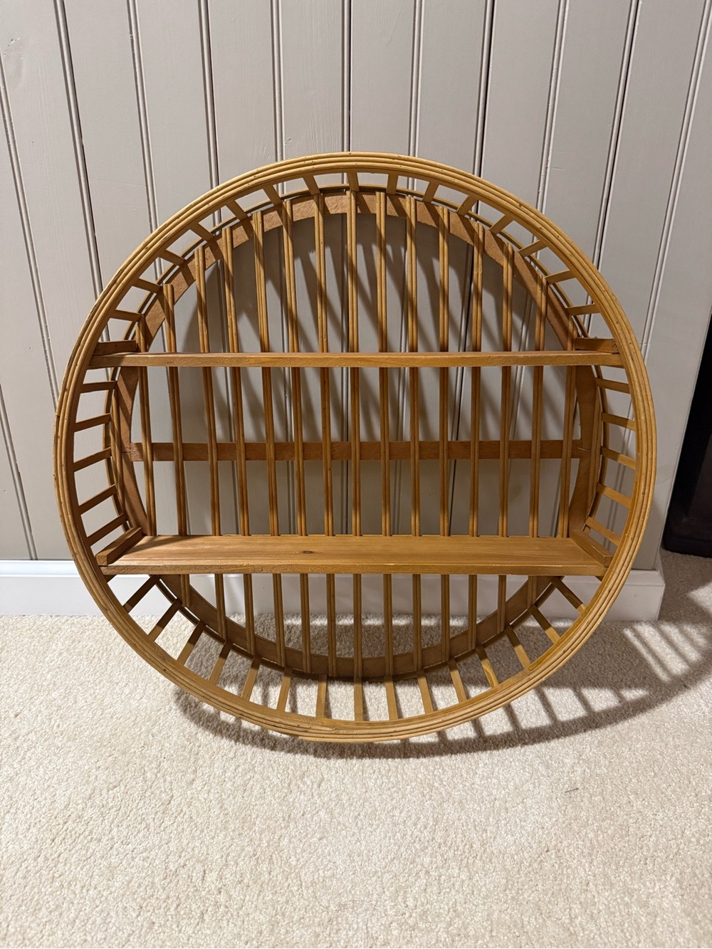 Round Bamboo Wall Shelf - Natural Wood Color